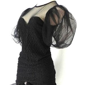 1980's legend's Cocktail Dress Black Laced Drop Waist Layers, Size S